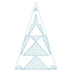 Geometric pattern resembling a stylized letter A with light blue triangular shapes and hexagons, perfect for quilting.