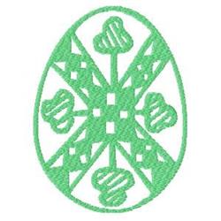 Geometric Easter egg in light green with leafy shapes and crisscross lines, perfect for festive spring decor.