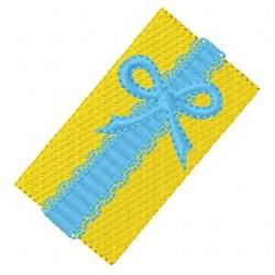 Cheerful gift box with vibrant yellow color, blue lace ribbon, perfect for gift giving, designed in cartoon style.