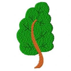 Colorful embroidery featuring a green leaf with a textured finish and a bright orange stem. Ideal for kitchen decor.