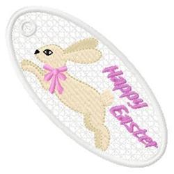 Happy Easter Rabbit Label - 4x4 bunny rabbit detailed embroidery design for Easter Baskets