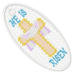 detailed spring cross machine embroidery pattern - He Is Risen Label for festive table runners