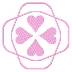 A simple design featuring a light pink circular outline with four darker pink hearts, perfect for playful decor.