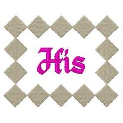 Whimsical text design featuring 'Hi's' in vibrant pink on a neutral background, framed by diamond shapes.