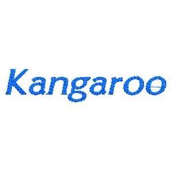 Kangaroo text in bright blue, bold playful font on a white background, perfect for fun kitchen towels.