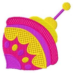 Applique ladybug with a colorful pink, yellow, and purple shell, featuring playful polka dots and whimsical antenna.