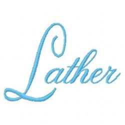 Cursive text design featuring the word 'Lather' in light blue, smooth and elegant suitable for home decor.