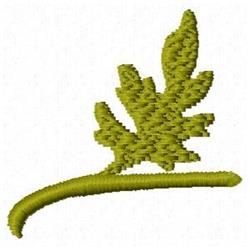 Stylized green leaf with textured appearance and smooth curved line beneath. Modern autumn botanical design.