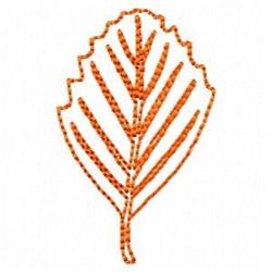 Stylized leaf outline in orange thread with clean lines and detailed veins, perfect for minimalist embroidery.