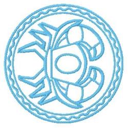 Abstract turtle symbol in light blue with a circular border, showcasing a modern and simple design.