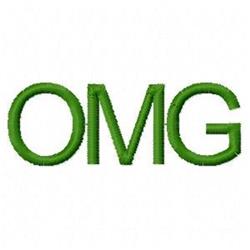 Bold 'OMG' text in a playful green font, minimalist style, ideal for fun machine embroidery projects.