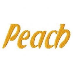 Playful text design featuring the word 'Peach' in vibrant yellow, with a flowing font on a simple background.