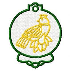 Playful peacock outlined in yellow, framed in green, against a white background in line art style.