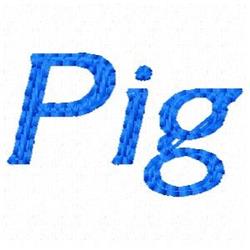 Playful pig design with bold blue text and embroidery texture on subtle off-white background.