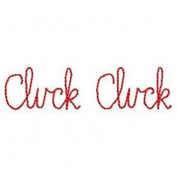 Redwork design featuring the word 'Cluck' in bright red cursive, set on a white background.