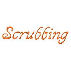 Casual cursive text 'Scrubbing' in vibrant orange, perfect for kitchen decor, highlighted by a simple design.