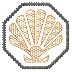 Applique shell in a honeycomb pattern, outlined in dark gray hexagons, featuring elegant gold hues.