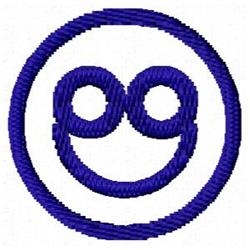 Playful smiley face design in purple with two round eyes and a circular outline, perfect for cheerful embroidery.