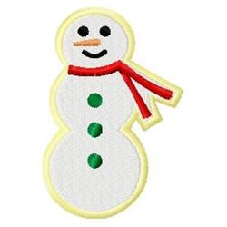 Playful snowman with three snowballs, red scarf, green buttons, and black eyes, perfect for winter decor.