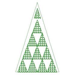 Triangular tree design in green with layered triangles and hollow shapes, perfect for holiday quilting.