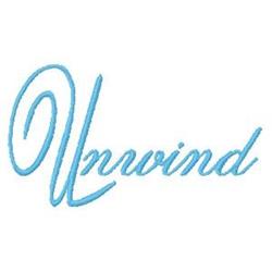 Modern script saying 'Unwind' in a soft light blue hue, featuring a minimalistic design ideal for casual decor.