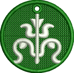 FSL circular design featuring a green background with a white abstract motif, contemporary and bold style.