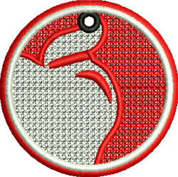 FSL abstract apple design in a red and white circular shape with black outline, modern and simplistic style.