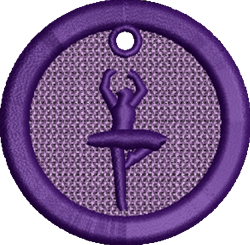 FSL ballet dancer figure in a graceful pose, framed in purple, with a textured background, perfect for recitals.