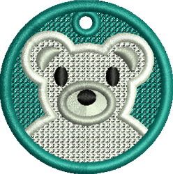 FSL bear face in a playful, cartoonish style with black eyes, white fur, and a teal circular background.