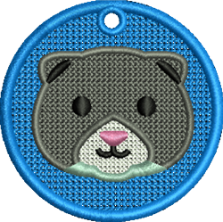 FSL bear face design featuring a gray animal face with a pink nose, framed by a vibrant blue circular border.