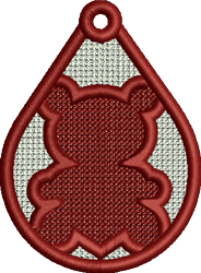 FSL bear silhouette in playful drop shape with deep red outline on a light, textured background.