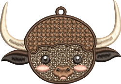 FSL bison head with large eyes, gentle expression, textured brown body, and prominent horns.