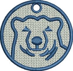 FSL blue bear face with deep blue outline, circular shape, and textured background, featuring a playful modern design.