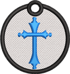 FSL blue cross with elegant arms and a black border, centered on a white background for modern decor.