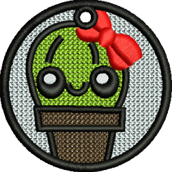FSL cactus with big eyes, a red bow, and a brown pot, in a cheerful cartoonish style.