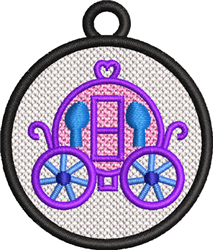 FSL carriage adorned in purple and pink, with colorful wheels framed in black, perfect for children's events.