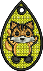 FSL cat figure with playful brown stripes and a cheerful white face against a bright yellow background.