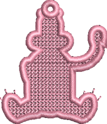 FSL cat figure in soft pink, featuring a playful shape with perked ears and a curled tail, whimsical design.