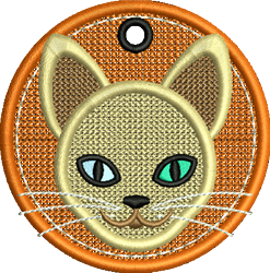beginner-friendly kitten machine embroidery pattern - FSL Cat Head for Bag Tags