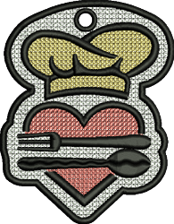 beginner-friendly heart machine embroidery pattern - FSL Cooking for kitchen tea towels