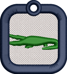 FSL crocodile in green with detailed outlines, framed in navy, on a textured mesh background.