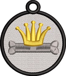 FSL crown and bone design with a bright yellow crown atop a silver bone, enclosed in a black circular frame.
