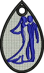 FSL couple dancing in blue with black outlines on a shimmering silver background, perfect for wedding decor.