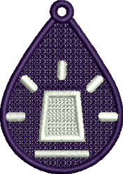 FSL decorative drop shape in rich purple with a white center detail and accents, featuring a modern and playful style.