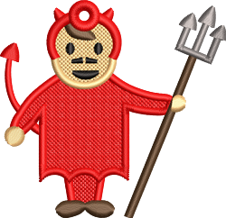 FSL devil character with vibrant red tones, playful design, horned headpiece, and cheerful expression for Halloween.