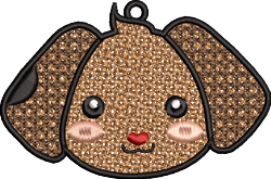 FSL dog face with oversized ears, cheerful expression, warm brown and beige colors, and bold outlines.