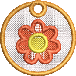 FSL colorful flower with bright orange petals and a yellow center, set in a textured circular frame.