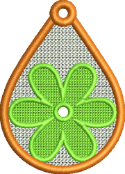 FSL flower with vibrant green petals and circular center, framed by an orange border on a transparent background.