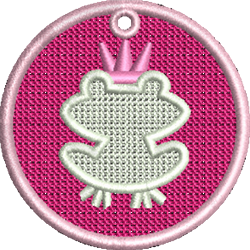 FSL frog character with a playful crown on a vibrant pink background, outlined in white for bold contrast.
