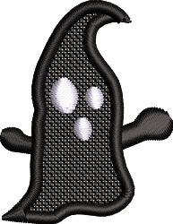 FSL ghost with a black silhouette and white circular eyes, featuring a whimsical shape for Halloween decor.